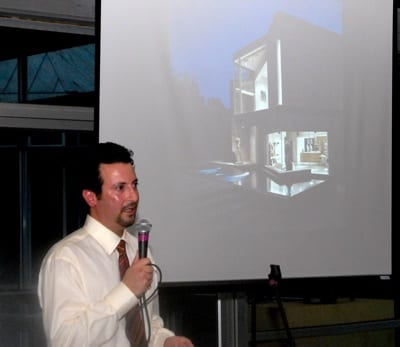 Winn Wittman presenting a residential design at a lecture